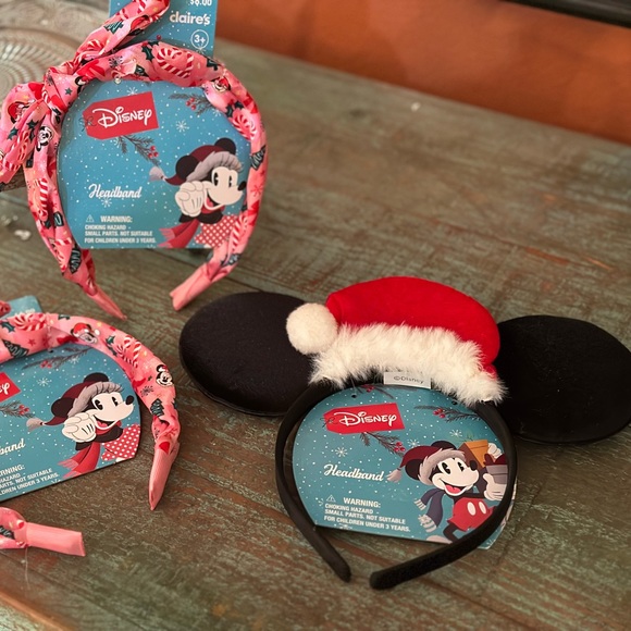 3 Claire’s Mickey Mouse Minnie Mouse Santa candy-cane Christmas headbands NEW! - Picture 1 of 4